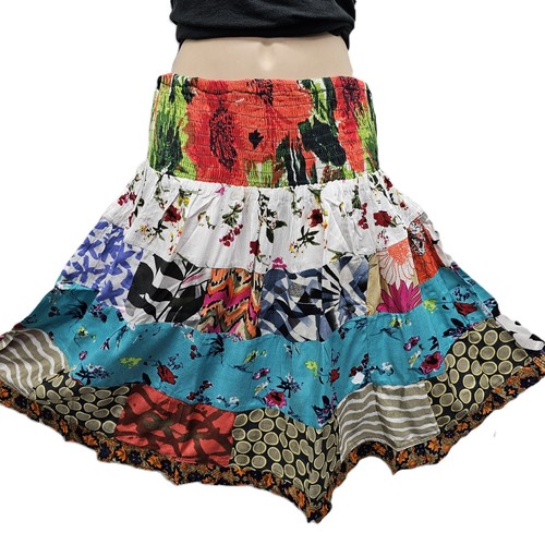 Patchwork Short Skirt Multicoloured Beach Holiday Festival One Size 8 10 12 14 - Picture 2 of 4