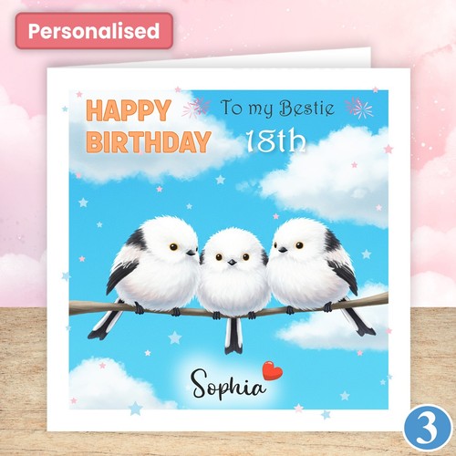 Personalised Birthday Card, Best friend, BESTIE, special BESTIE, Any age, Birds - Picture 8 of 8