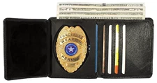 Genuine Leather Trifold Badge Holder Wallet Shield Law Enforcement Wallel Black