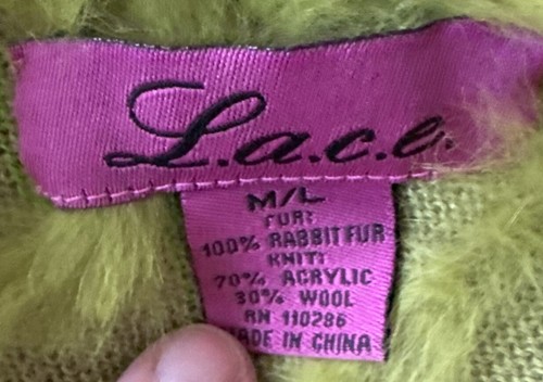 L.a.c.e Womens Shawl GREEN RabbitFur MEDIUM/large Poncho/ Triangle - Picture 4 of 5