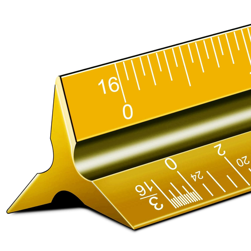 Aluminum Architectural Scale - 12" Imperial, Triangle Drafting Ruler (Golden) - 第 1/7 張圖片