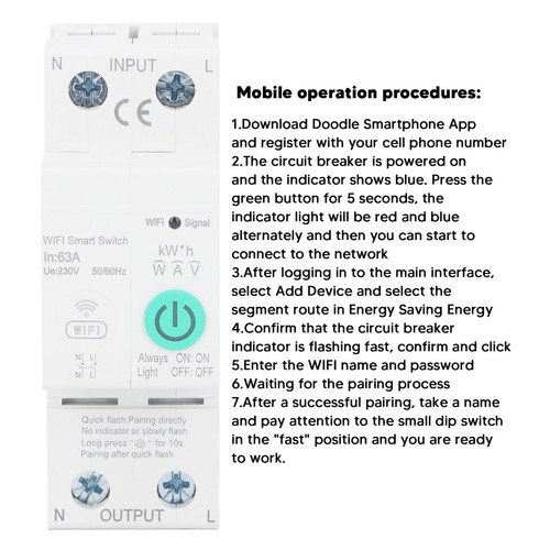 AC230V Circuit Breaker Din Rail WIFI Leakage Protection 2P 63A Cell Phone Remote - Picture 8 of 22