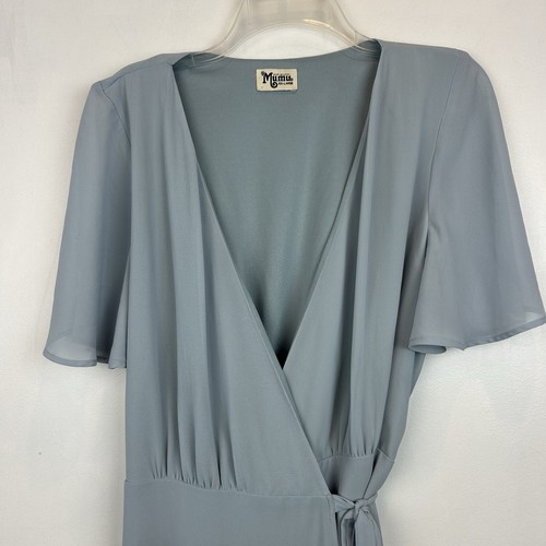 Show Me Your MuMu Dress XXL Wrap Maxi Blue Chiffon Flutter Sleeve - Picture 4 of 7