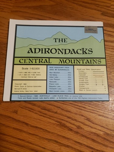 the adirondacks Central Mountains wilderness map 1985 - Picture 2 of 4