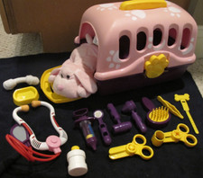 Pet Vet Veternarian Play Set w/ Pink Plush Dog, Doctor and Grooming Tools