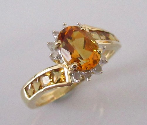 Gold Diamond Ring - Ex QVC 9ct Gold Multi Cut Citrine Diamond Swirl Ring Size N - Picture 15 of 17
