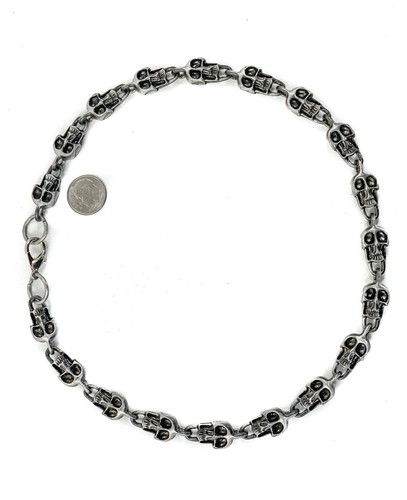 Skull Head Bead Metal Chain Choker Necklace Skull Link Punk Goth Rockabilly - Picture 6 of 10