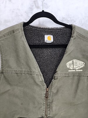 Carhartt フード付きベスト 2XL オリーブグリーン Carhartt Men's 2XL Green Vest Zip Up Vest Jacket Fur Lined