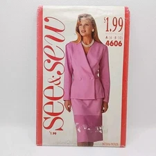 Butterick See & Sew 4606 Misses' Jacket And Skirt Sewing Pattern Size 6-10 Uncut