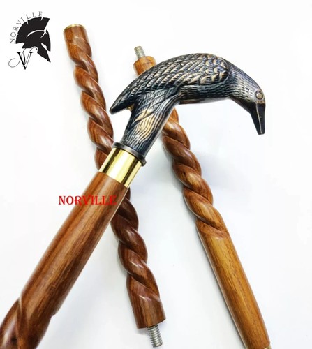 Bastón con mango victoriano de latón bastón de madera estilo vintage cabeza antigua regalo - Imagen 2 de 10