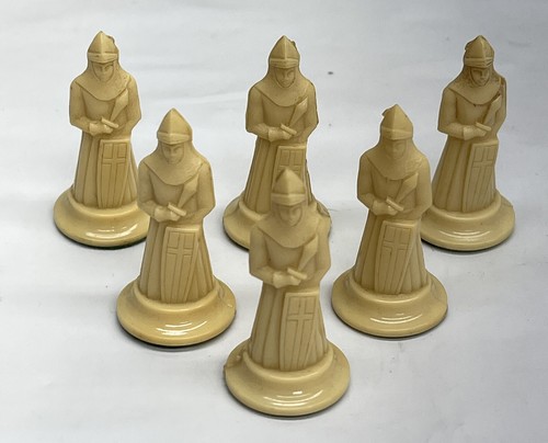6 Vintage Kingsway Chess Figures 11th Century Replica - Ivory White Pawns 1.5” - Picture 1 of 7