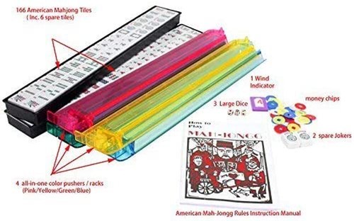 American Mahjong Set 166 Tiles Peal Blue Bag 4 Color Pushers/Racks Mahjongg - Picture 9 of 9