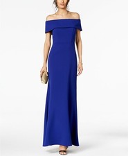 Betsy  Adam Ruffled-Back Off-The-Shoulder Gown Royal Size 2 279