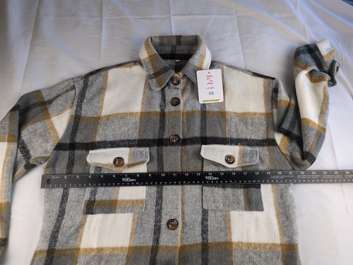 SeekMe Women's Size XS Beige Plaid Flannel Pocketed Long Shacket Jacket NWT - Picture 11 of 16