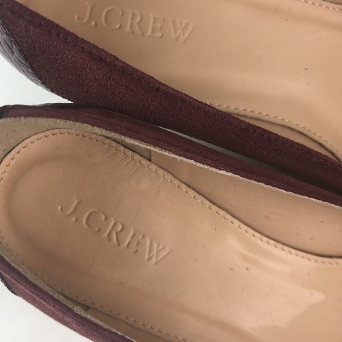 J Crew Evelyn Croc Embossed Block Heel Suede Pumps Sz 6.5 Burgundy Shoe Office - Picture 6 of 10