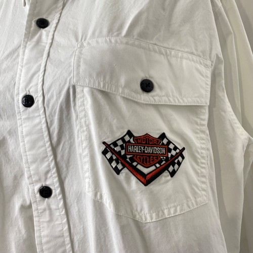 Harley Davidson Button Up Shirt Men’s Large White 2005 Biker Racing Patch Work - Picture 3 of 15