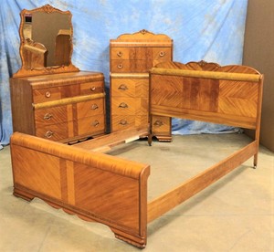Antique 1930 S Waterfall Art Deco Bedroom Set Vanity Mirror Full Bed Image Is Loading Antique 1930 039 S Waterfall Art Deco Bedroom