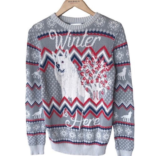 Game of Thrones Ugly Christmas Sweater Fair Isle Winter is Here Ghost Wolf SZ M