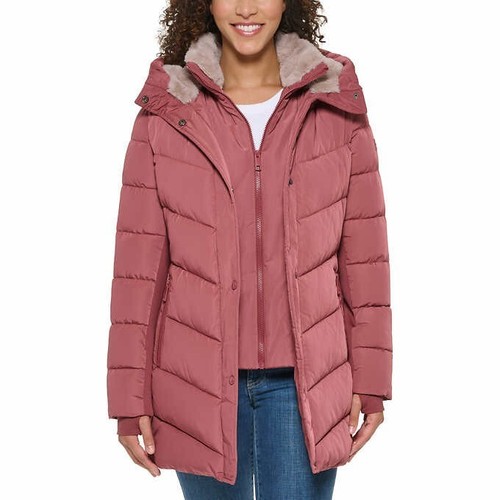 NWT Andrew Marc Women's Faux Fur Hooded Walker Jacket Rose Size M $180 7D060 - Picture 4 of 5