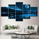 Blue Moon Mountain Lake Nature Night Forest 5 Piece Canvas Wall Art Picture Deco