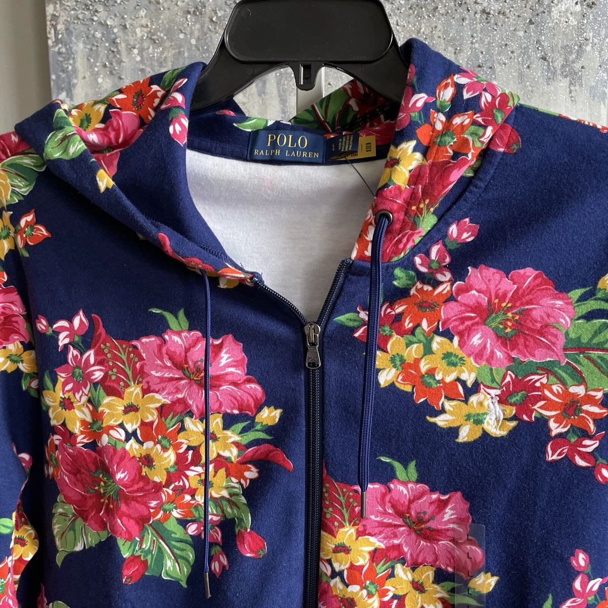 Louis Vuitton Men's L Blue Embroidered Flower Zip Through Hoodie