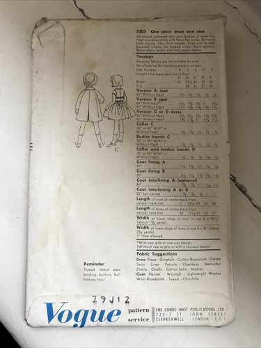 Vintage Vogue Sewing Pattern Child’s Coat And Dress - Picture 2 of 2