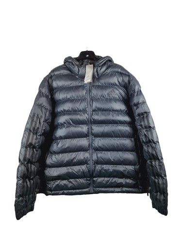 Adidas Outdoor 3 Stripe Mens Grey Puffer Hooded Full Zip Jacket 3XL - Picture 2 of 13
