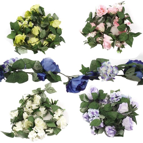 Deluxe Rose and Hydrangea Soft Touch Garlands - Premium Flower Wedding Vine - Picture 1 of 11