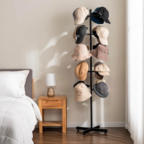 Freestanding Black Metal Hat Display Tree, Commercial Cap Holder Stand w/ Hooks - Bild 3 von 7
