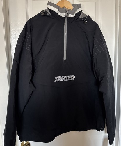 Starter Men’s XXL Breakaway Nylon Half-Zip Hooded Black/Silver Pullover Jacket - Picture 4 of 17