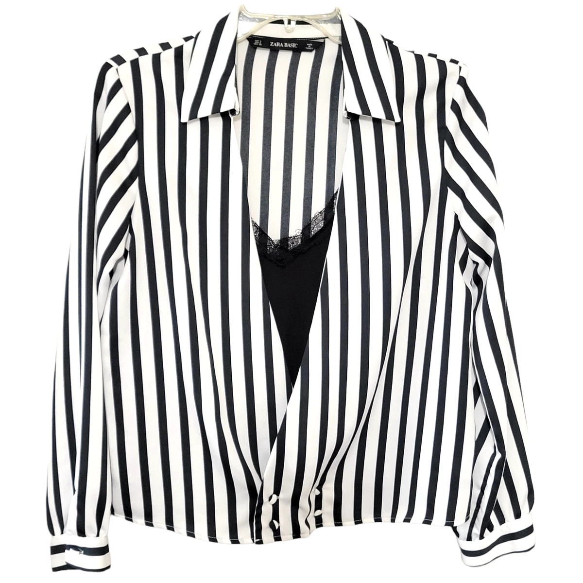 zara black blouse with white collar