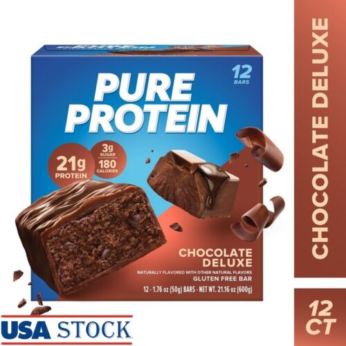 High Protein Bars Chocolate Deluxe 21g Protein Gluten Free Low Sugar Snack 12 Ct