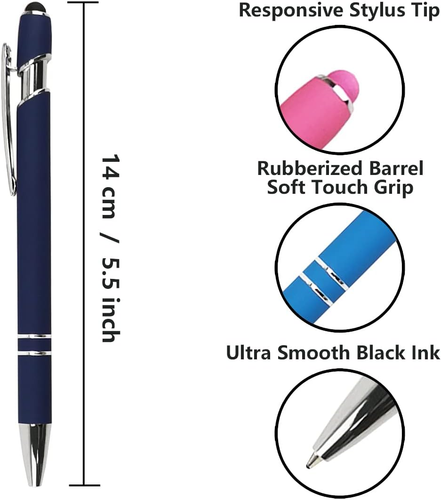 Ballpoint Pen with Stylus Tip, Soft Touch Click Metal Pen, 1.0Mm Medium Point, B - Picture 2 of 12