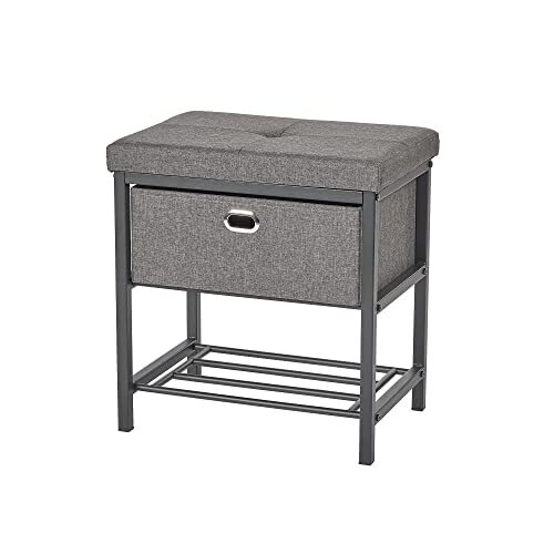 Storage Bench Seat with Drawer - Single Seat Entryway Black With Charcoal - Picture 2 of 7