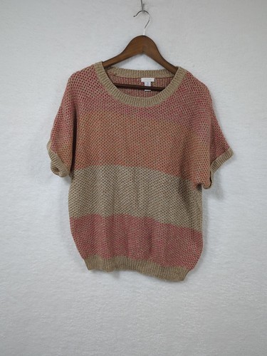 Chicos Womens Peach Sparkle Metallic Color Block Knit Blouse Sweater Sz 3/XL