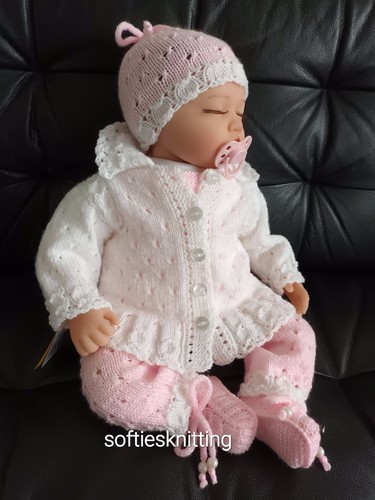 Hand knitted newborn baby clothes cardigan set / reborn 20''- 21" outfit - Picture 8 of 14