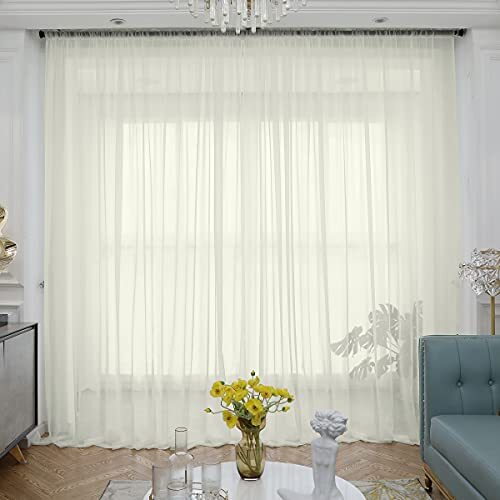 Sheer Curtains 84 Inches Long 2 Panels,Rod Pocket 52 W x 84 L| 2 Pcs Beige - Bild 3 von 6