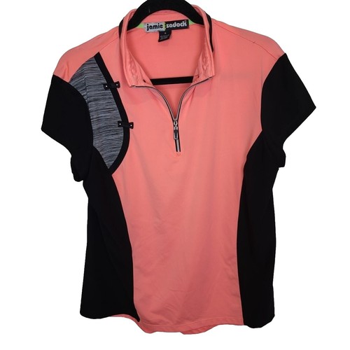 Jamie Sadock Top Womens M Sleeveless 1/4 Zip Mint Black Golf Polka