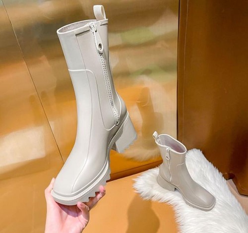 Damen-Stiefeletten Regenstiefel Gummi dicker Boden seitlicher Reißverschluss hoher Absatz Pumps Laufstegschuhe - Bild 15 von 19