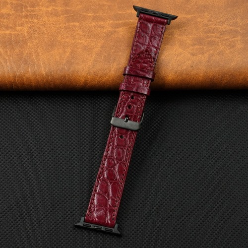 38mm/40mm/41mm Red Wine Crocodile Leather Apple Watch Strap Series 7 6 5 4 3 2 1 - Picture 6 of 7