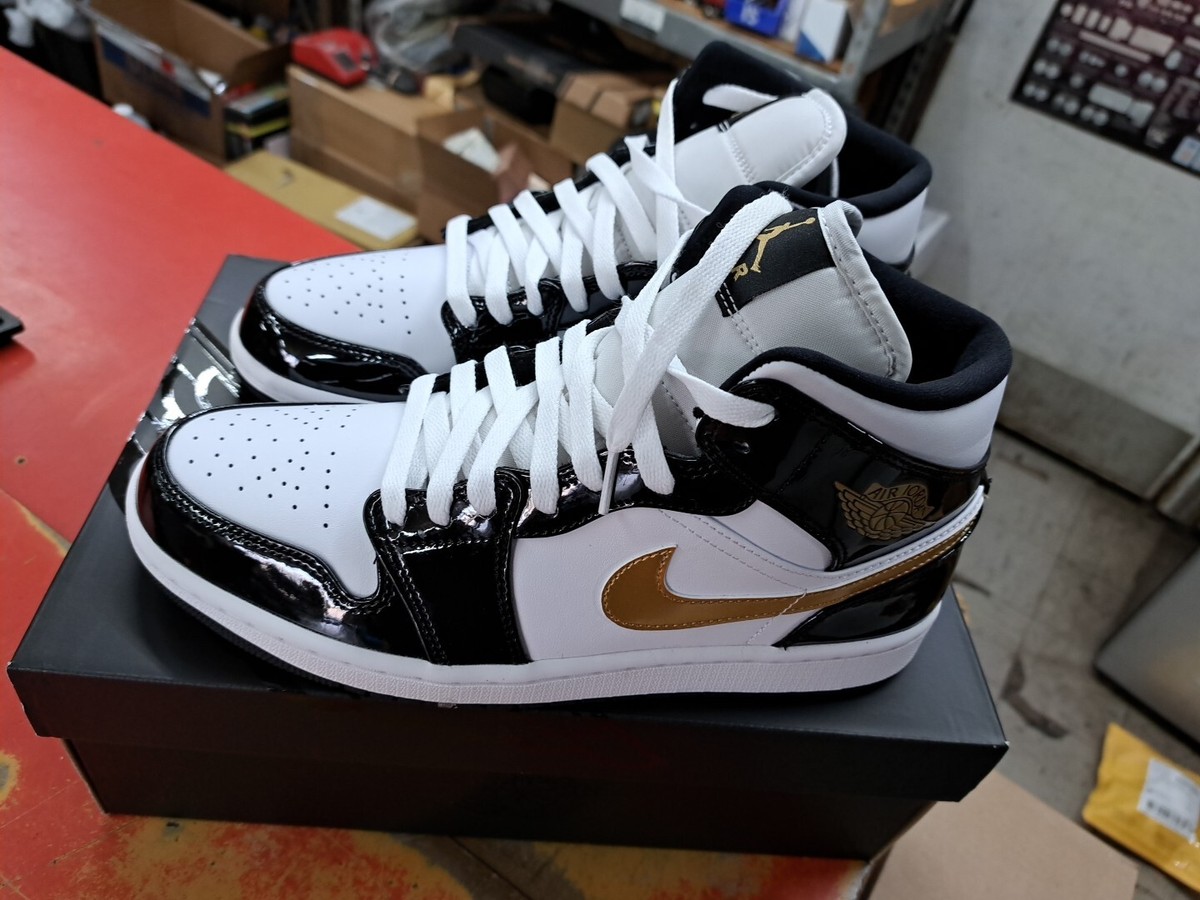 Nike Air Jordan 1 Mid SE AJ1 Black Metallic Gold Men Shoes Nike Air Jordan 1 Mid SE AJ1 Black Metallic Gold Men Shoes