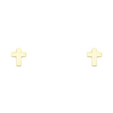 Real 14k Yellow Gold Religious Cross Plain Screw Back Stud Earrings Girls Kids