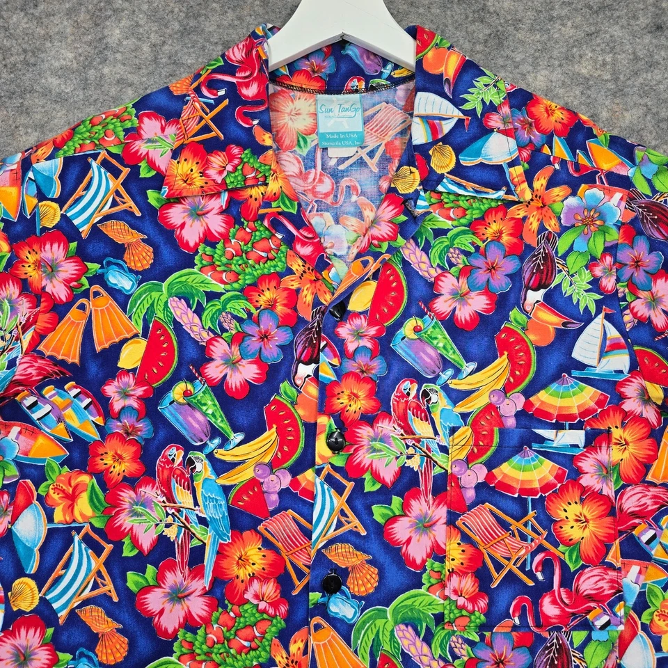 Sun TanGo Hawaiian Shirt Mens Medium Party Cocktail Wild Print Tropical Vintage - Image 2 of 4