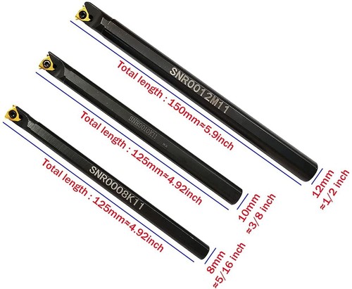 3pc SNR 8mm 10mm 12mm Turning Tool Holder Boring Bar+3pc 11IR A60 Carbide Insert - Picture 2 of 11