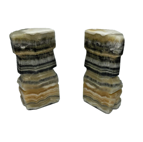 Vintage Banded Onyx Stone Bookends – Polished, Multicolor 6 .5 " - Picture 4 of 6