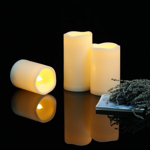 EcoGecko 3 PCS Outdoor Weatherproof Flameless LED Pillar Candles with Timer - Picture 2 of 6