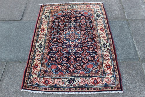 Vintage Hand Made Traditional Oriental Wool Blue Small Rug Runner 125x80cm