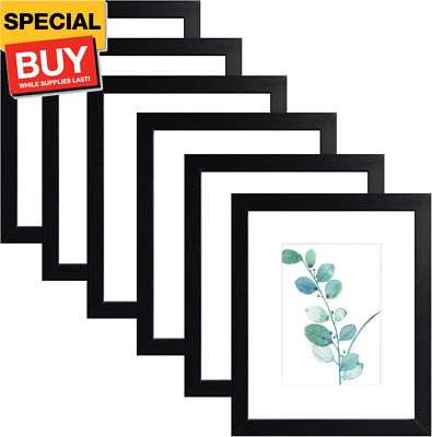 Black 8x10 Picture Frames Wood 6 Pack Wall Mounting or Tabletop Display