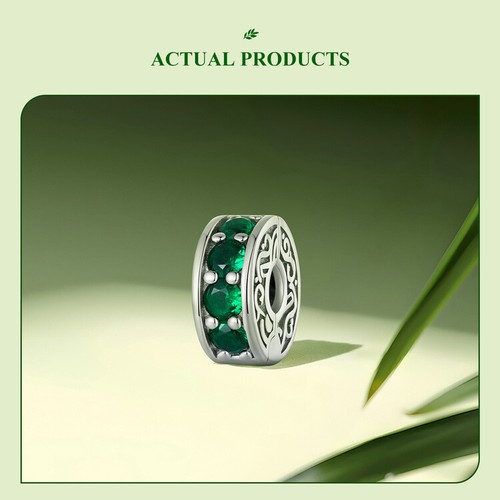 Fashion Women 925 Sterling Silver Green Source Positioning CZ Charm Fit Bracelet - Foto 15 di 16