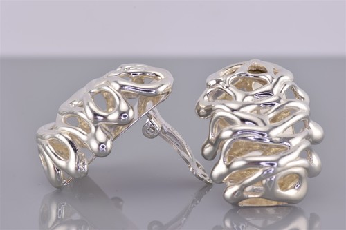 Lise M Sterling Silver 29mm x 22mm Abstract Domed Modernist 925 Clip On Earrings - Picture 4 of 8